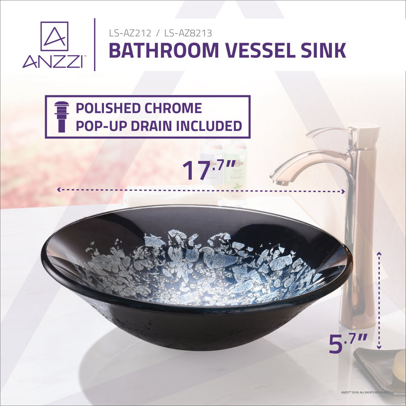Lavabo de salle de bain vasque circulaire en verre trempé Makata Silver Burst