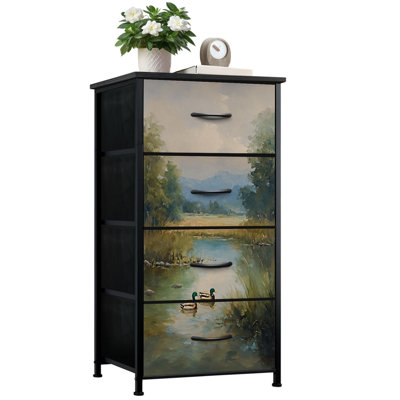 Dresser for Bedroom with 4 Storage Drawers Vintage Mallard Duck Countryside Wildlife Nature Hunting Dressers Chest of Drawers Steel Framed Fabric Closet Organizers for Dorm Entryway