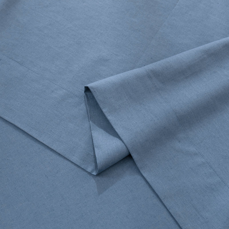 Linen Cotton Flat Sheet(Navy Blue,King), King, Navy Blue