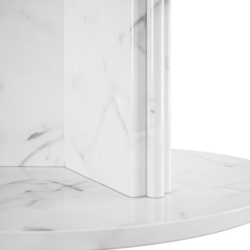Maximo Round Marble Dining Table, Polished White Carrara
