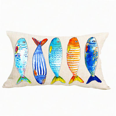 Summer Fish Watercolor Decorative Pillowcase - Orange Blue Ink Painting Throw Pillow Cover for Chair Sofa Bed Home Decoration - Cotton Linen Rectangular 12 Inches