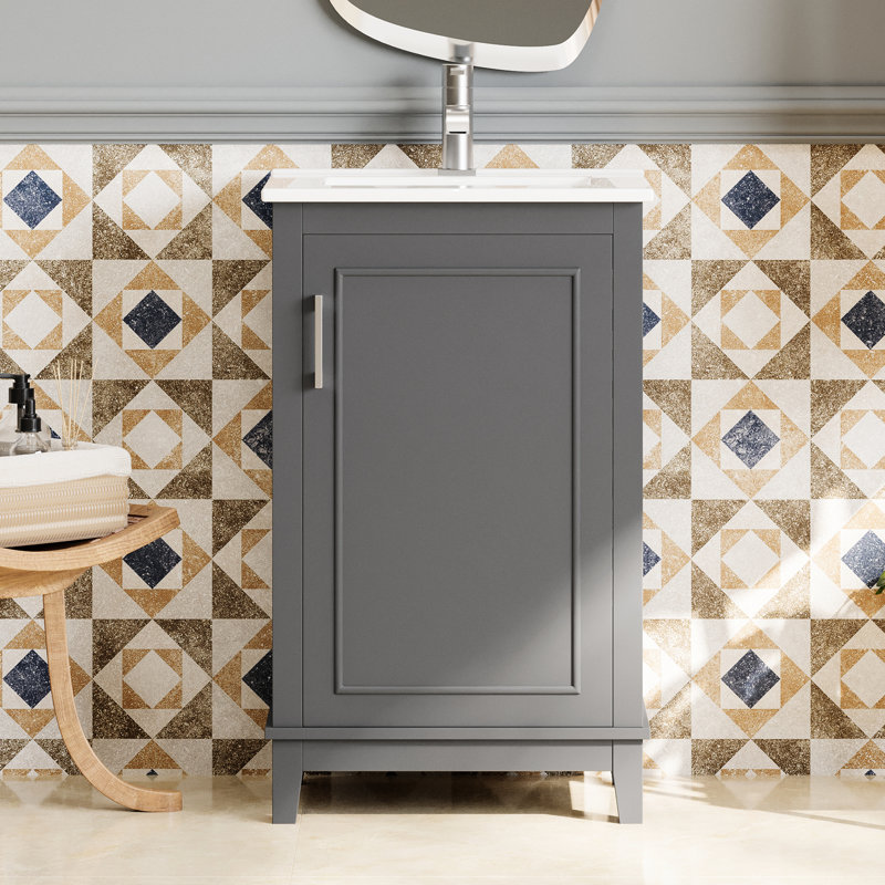 Meuble-lavabo de 20 po - Bassin en céramique, pieds, armoire moderne de 20 po pour la construction et la fonctionnalité, Gray