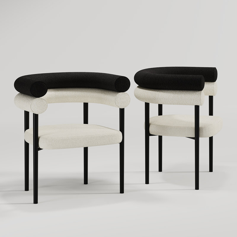 Gatlynn Modern Dining Chairs Upholstered Arm Chairs with Metal Legs For Dining Room/Living Room, 2, Black/White, Black