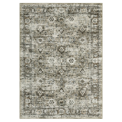 Tapis lavable rétro pour le salon, la chambre à coucher ou le bureau - Tapis à motif floral délavé, antidérapant, résistant aux marques, à poils courts et doux - disponible en noir gris, rose, taupe gris, 5 x 7 et 8 x 10
