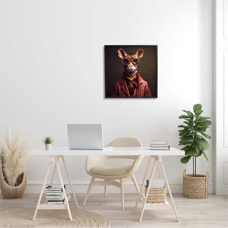 Ba-935 - Mode animalière encadrée sur bois, impression sur bois, Giclée encadrée noir minuit, H 24 po x l 24 po x P 1,5 po