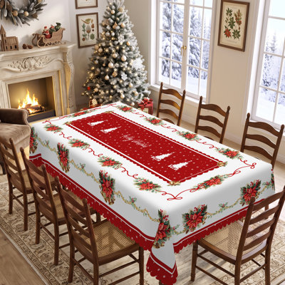 Rectangular Floral Ribbon Christmas Tablecloth—Perfect for Parties, Picnics, and Dinner Parties