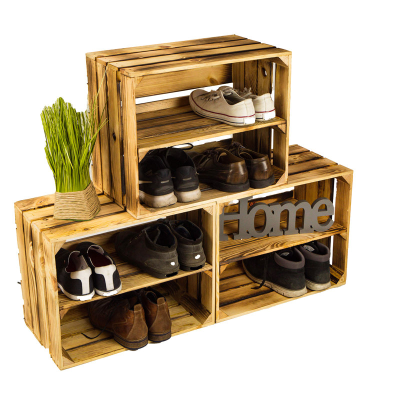 4 Pair Stackable Solid Wood Shoe Rack