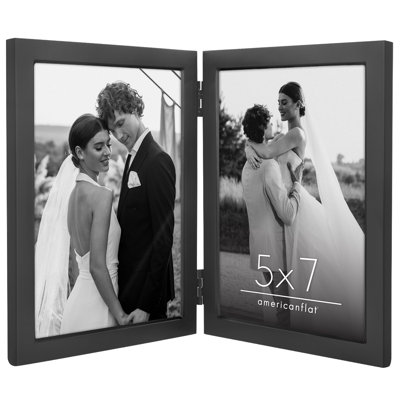 Hinged Picture Frame with Wide, Beveled Metal Molding and Shatter-Resistant Glass - Fits Two Photos
