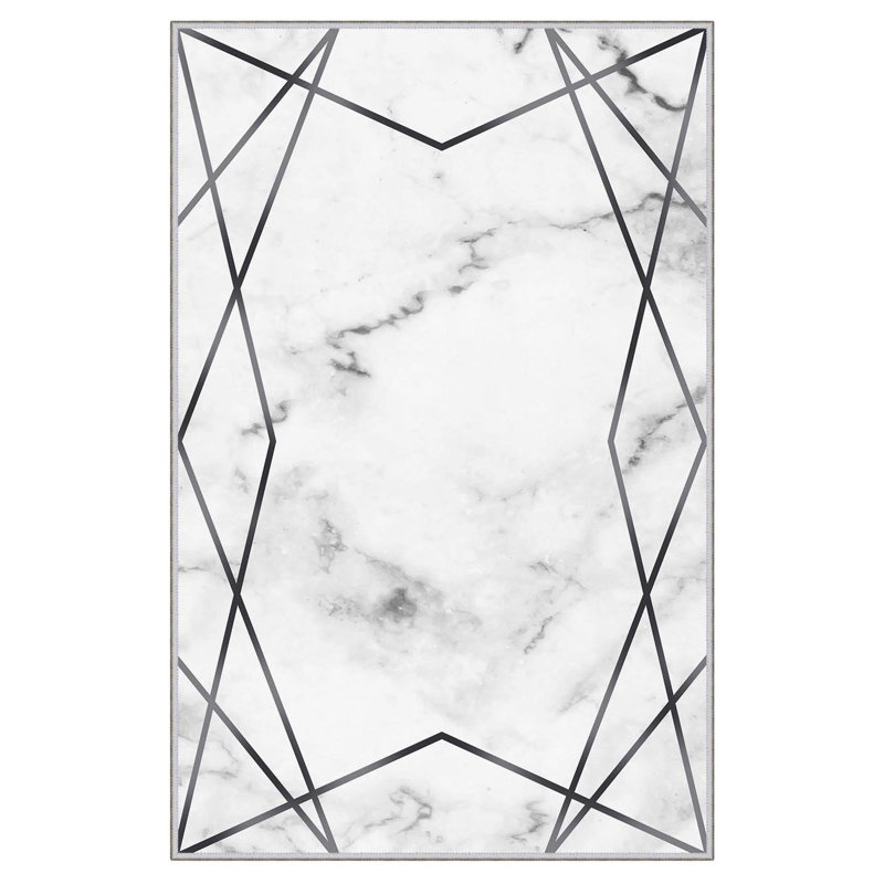 Tapis gris / noir en polyester tissé à la machine 1 pi 8 po x 2 pi 7 po Eringate