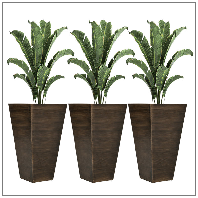 Set Of 3 Tall Planters With Drainage Hole, 28" Outdoor Flower Pots, Indoor Planters For Porch Patio And Deck, Gray