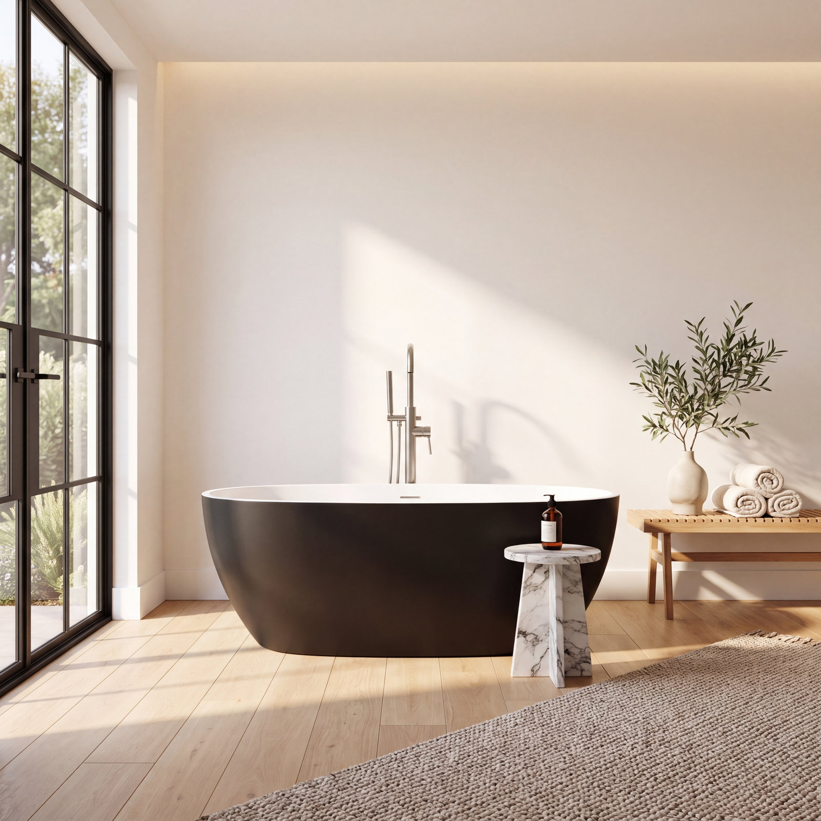 Ember 59" Freestanding Soaking Bathtub, Black, Matte Black