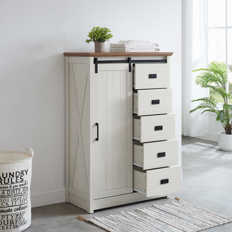 Commode 5 tiroirs Brumback, Beige