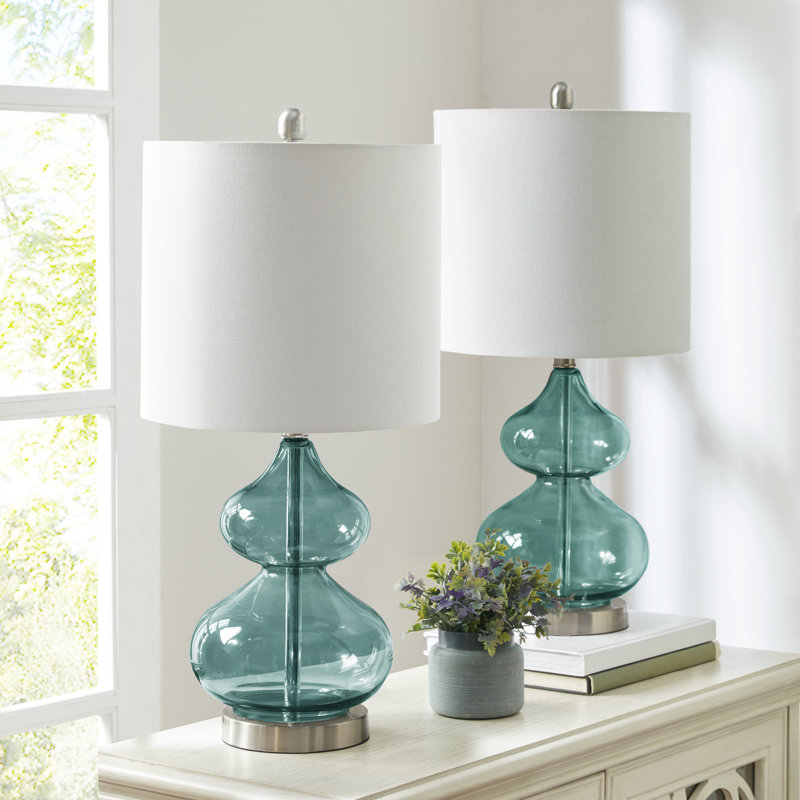 Ayube Ellipse Curved Gourd Glass Table Lamp, Blue