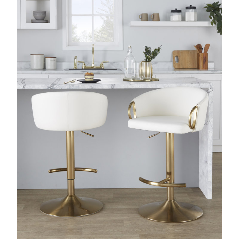Tabouret de bar Laurenzio, Blanc, Doré
