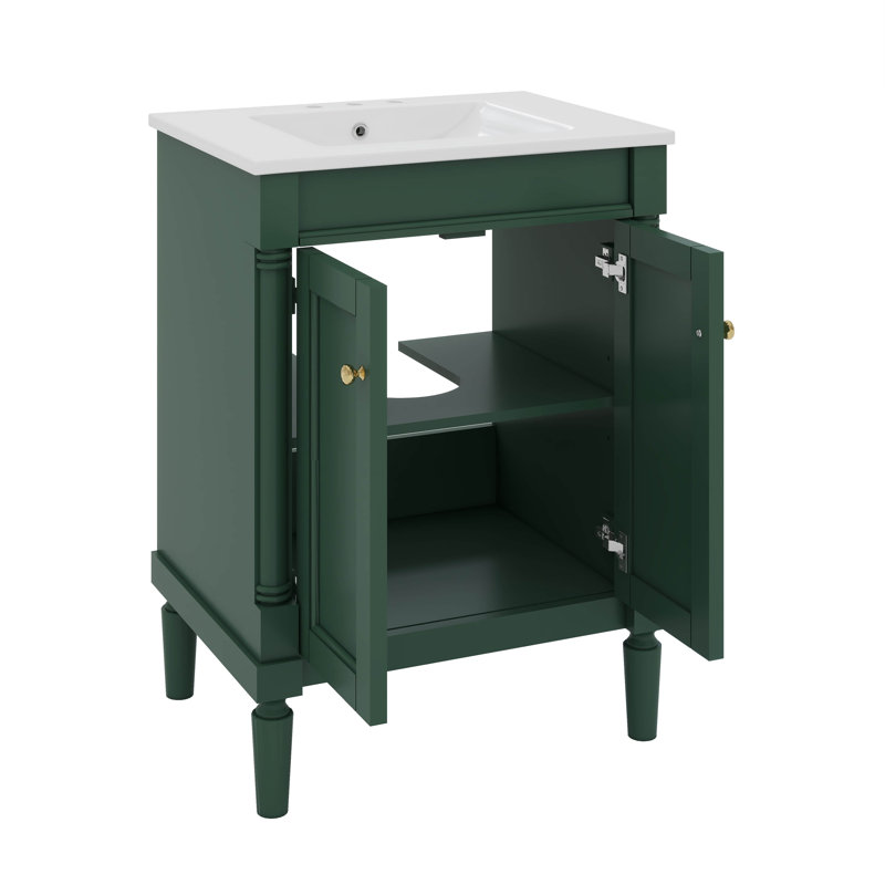 Meuble-lavabo 24 po avec lavabo supérieur, meuble de rangement moderne à 2 niveaux, Vert