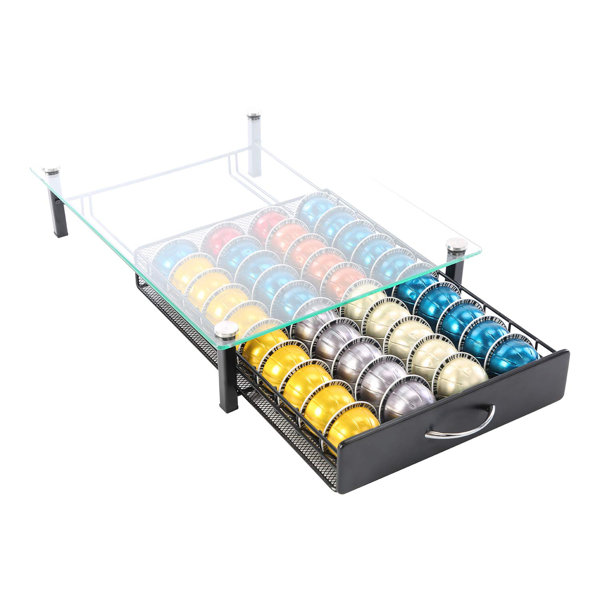 Nespresso Pod Holder Drawer Coffee Pod Organizer Storage for Nespresso Capsules Holder Glass Storage Tray Vertuo 40 Pods Bassetts