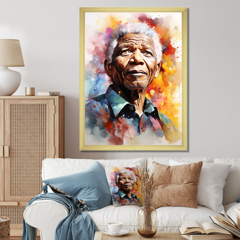 «Leader Nelson Mandela Portrait», reproduction d'art sur toile, Encadrement doré, H 44 po x l 34 po x P 1,5 po