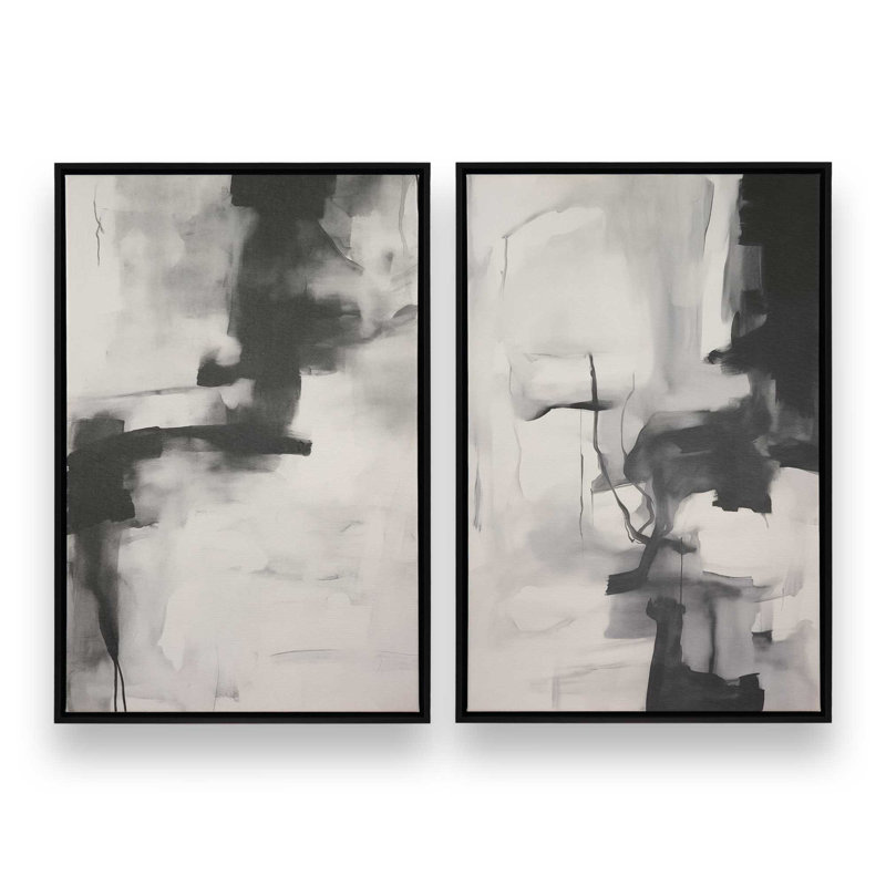 Ensemble de 2 toiles tendues monochromes Whisper, Cadre flottant noir satiné, H 12,75 po x l 17,5 po x P 1,75 po