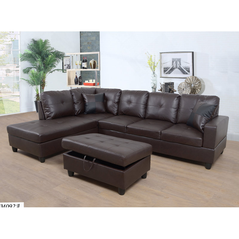 Ensemble de canapé modulaire, canapé en similicuir avec repose-pieds et rangement libre, Similicuir brun