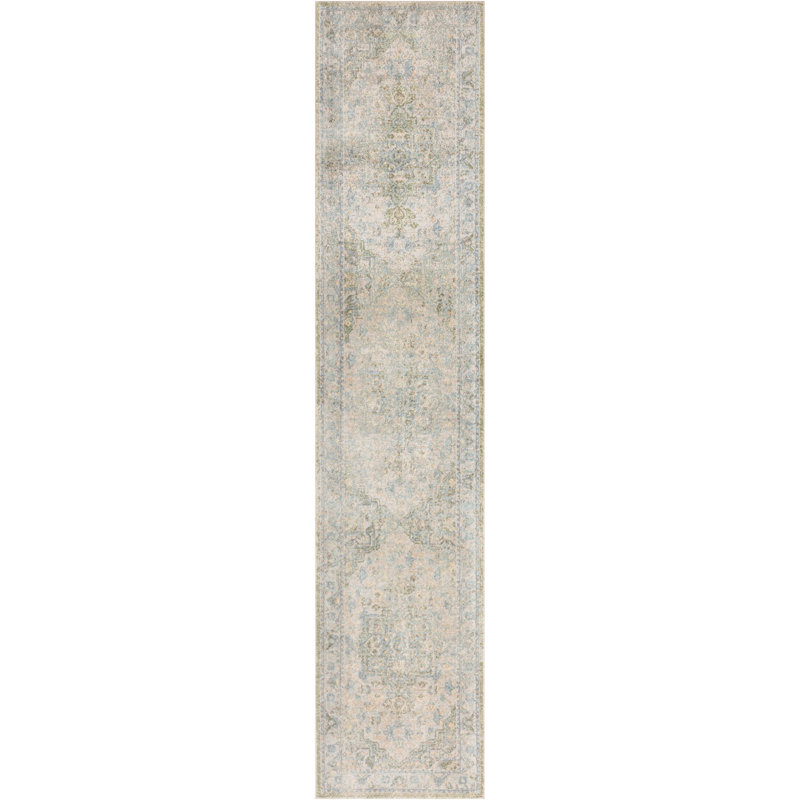 Tapis bleu lavable à la machine Haydel, Tapis de couloir 2 pi 2 po x 10 pi