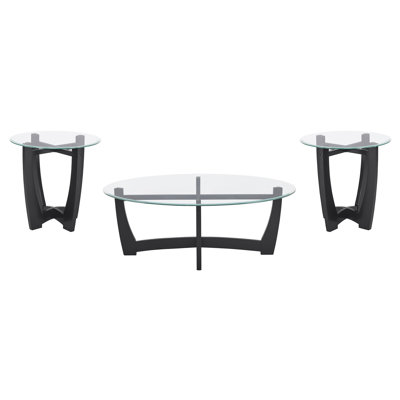Élégante table basse ovale en verre de 48 pouces: table centrale ronde noire avec plateau en verre - parfaite pour le salon, le bureau ou un appartement