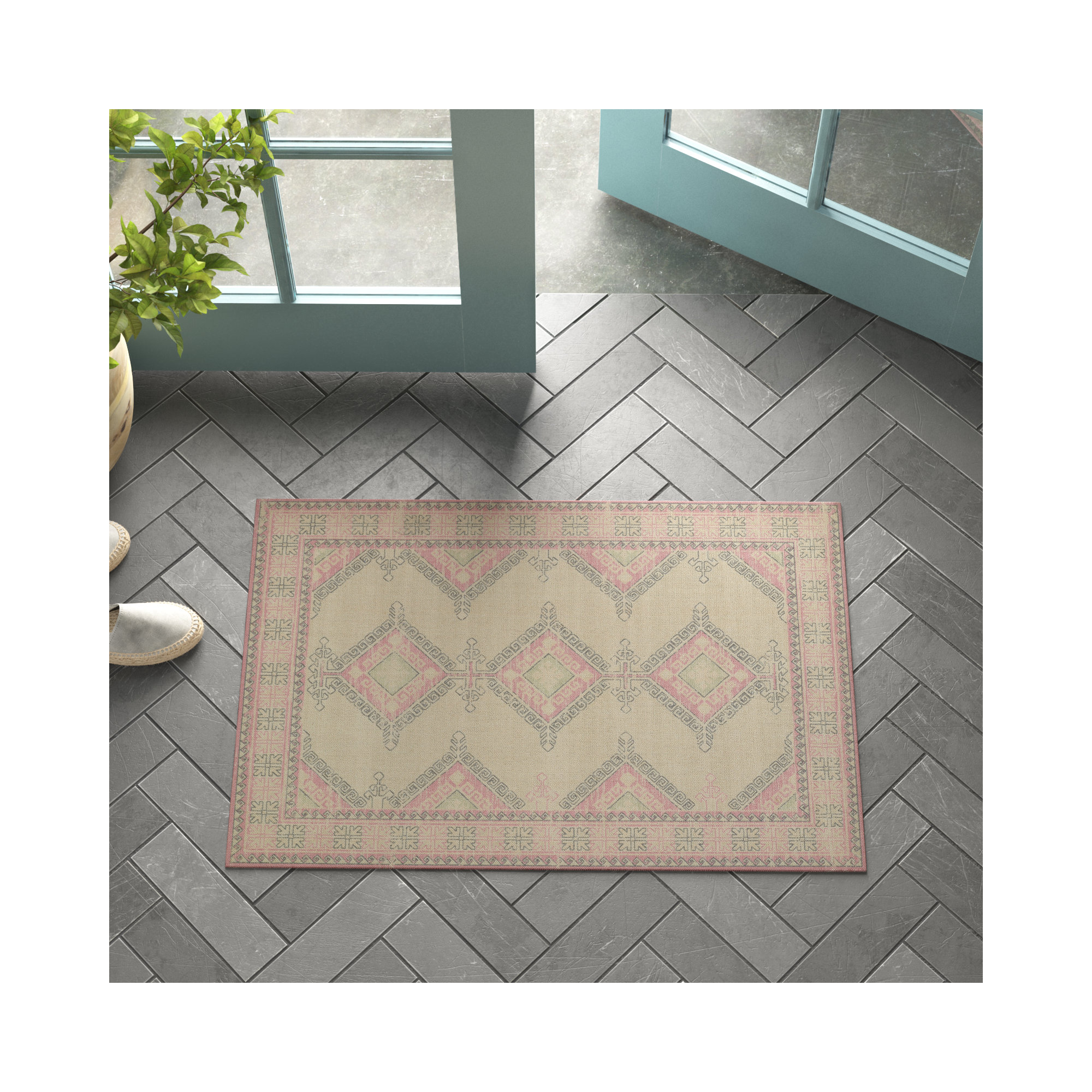 Aldona Pink/Brown Rug, Rectangle 2' x 3'