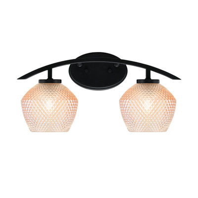 Barre d'éclairage de salle de bain 2 lumières Sunnydale au fini noir mat avec verre texturé ambre de 6 po