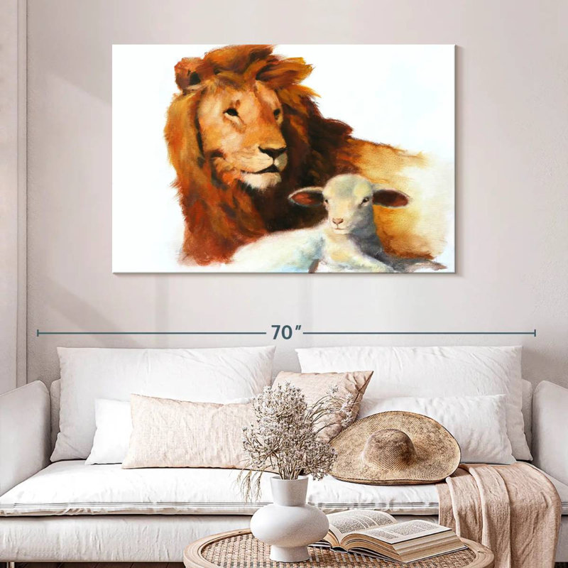 Brampt lion et agneau, H 32 po x l 48 po