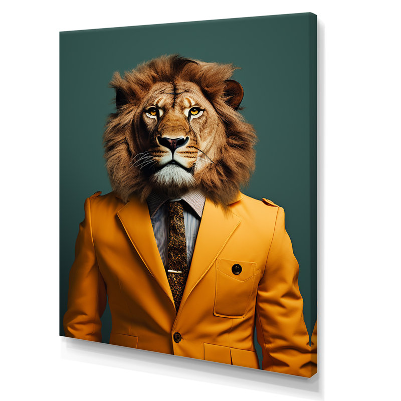 Jaune avec lion II, Toile tendue, H 44 po x l 34 po x P 1,5 po