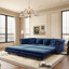Canapé Chesterfield, canapé-lit gigogne 3 en 1 de 89 po, canapé-lit convertible, canapé-lit très grand, méridienne, canapé en velours 3 places avec repose-pieds mobile, conception capitonnée, bleu-543063771