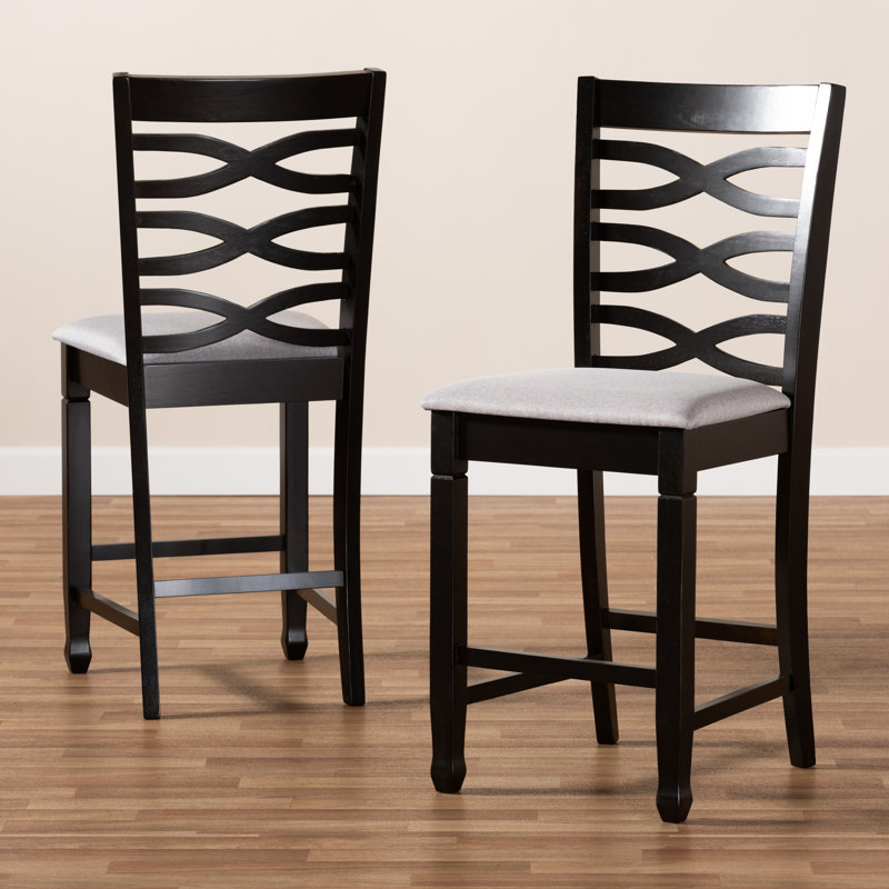 Upholstered Counter Stool with Solid Wood Frame, Grey