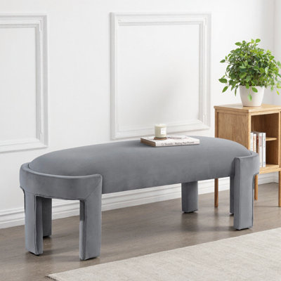 Stylish Taupe Velvet Upholstered Bench with Foam Cushion Plywood Frame Entryway Furniture