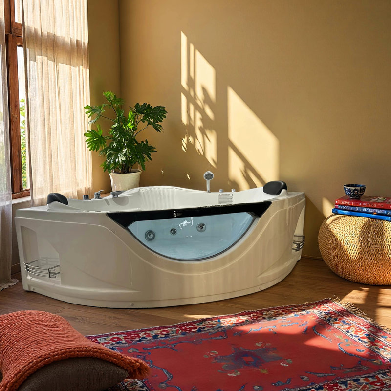 2 - Person Corner Jetted Spa Tub With 6 Hydro Jets, System, And Comfortable Recline, Enhancing Your Relaxation Mood 59" Acrylic Bathtub Massage Ul Water Pump, Drainer, For A Luxury Relaxing Bathing