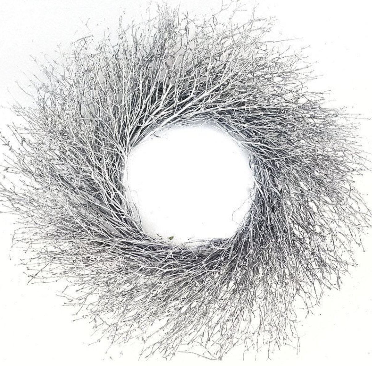 22'' Handcrafted Dried Twig Wreath, Silver