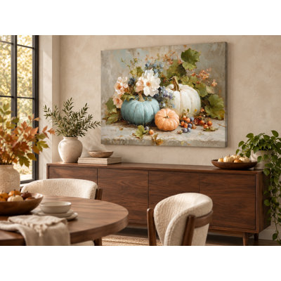 Automne citrouilles et fleurs sur toile tendue