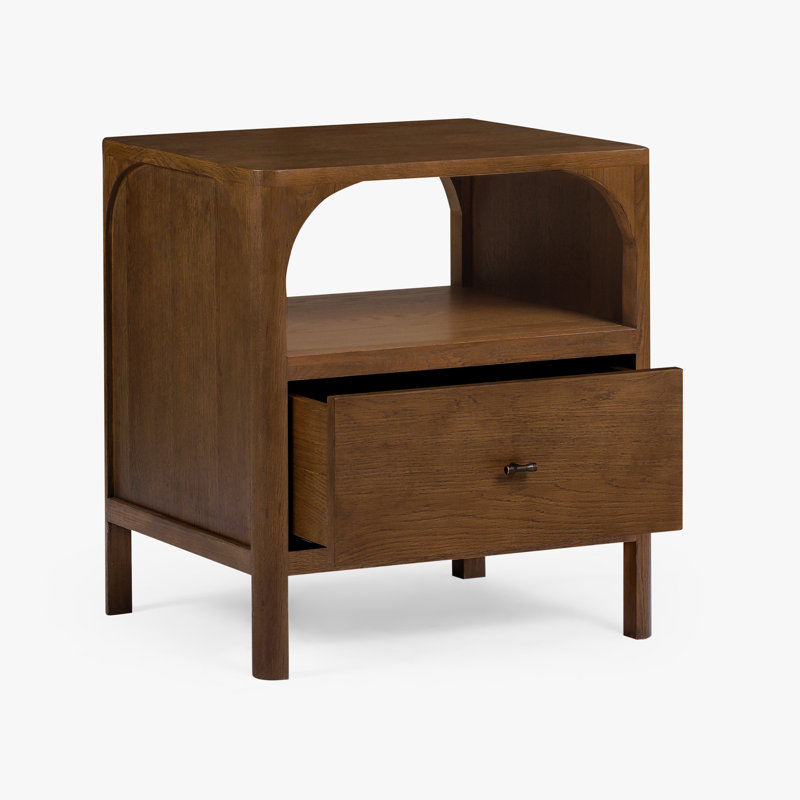 Kaela Mid Century Solid Wood Nightstand with Warm Walnut Finish and Open Shelf Storage for Modern Bedside Organization