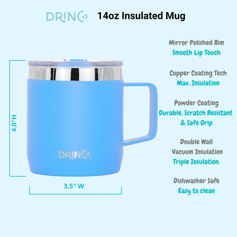 Tasse 14 oz avec poignée en acier inoxydable isolé sous vide, Bleu royal