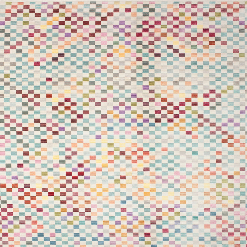 Tapis contemporain bleu / rouge, Carré 5 pi