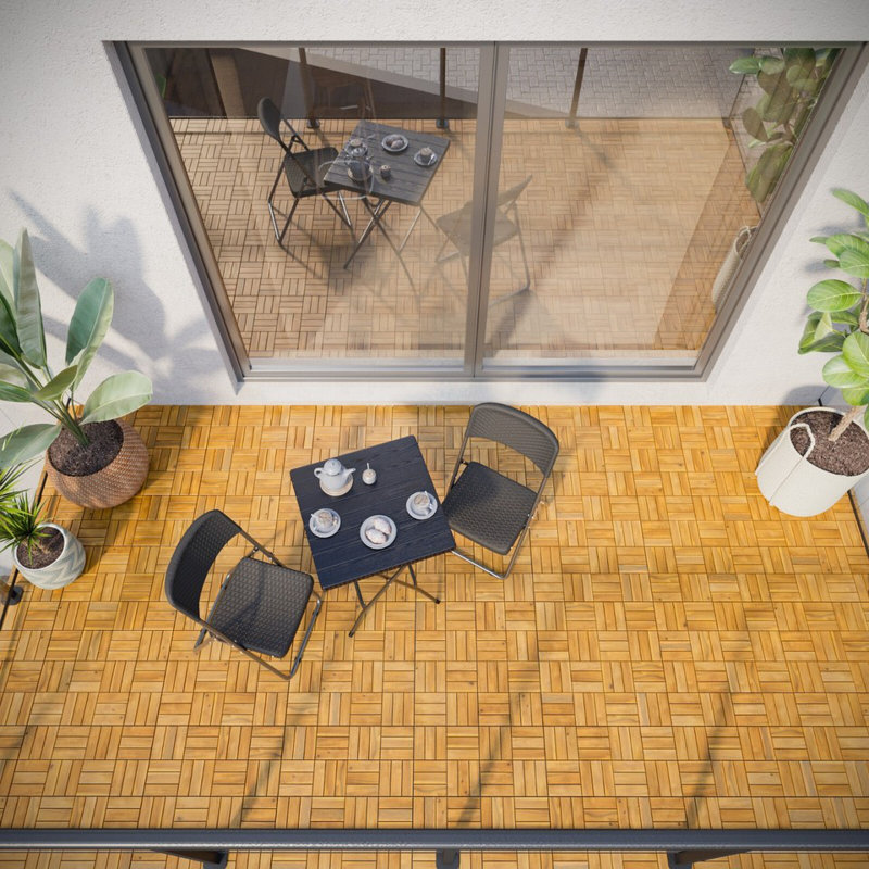 30cm L x 30cm W Solid Wood Interlocking Deck Tile, Teak
