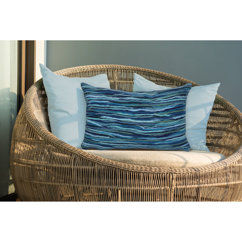 Blue Striped Polyester Rectangular Indoor/Outdoor Pillow