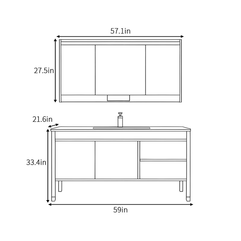 Armoire de salle de bain rétro de style chinois, 59"