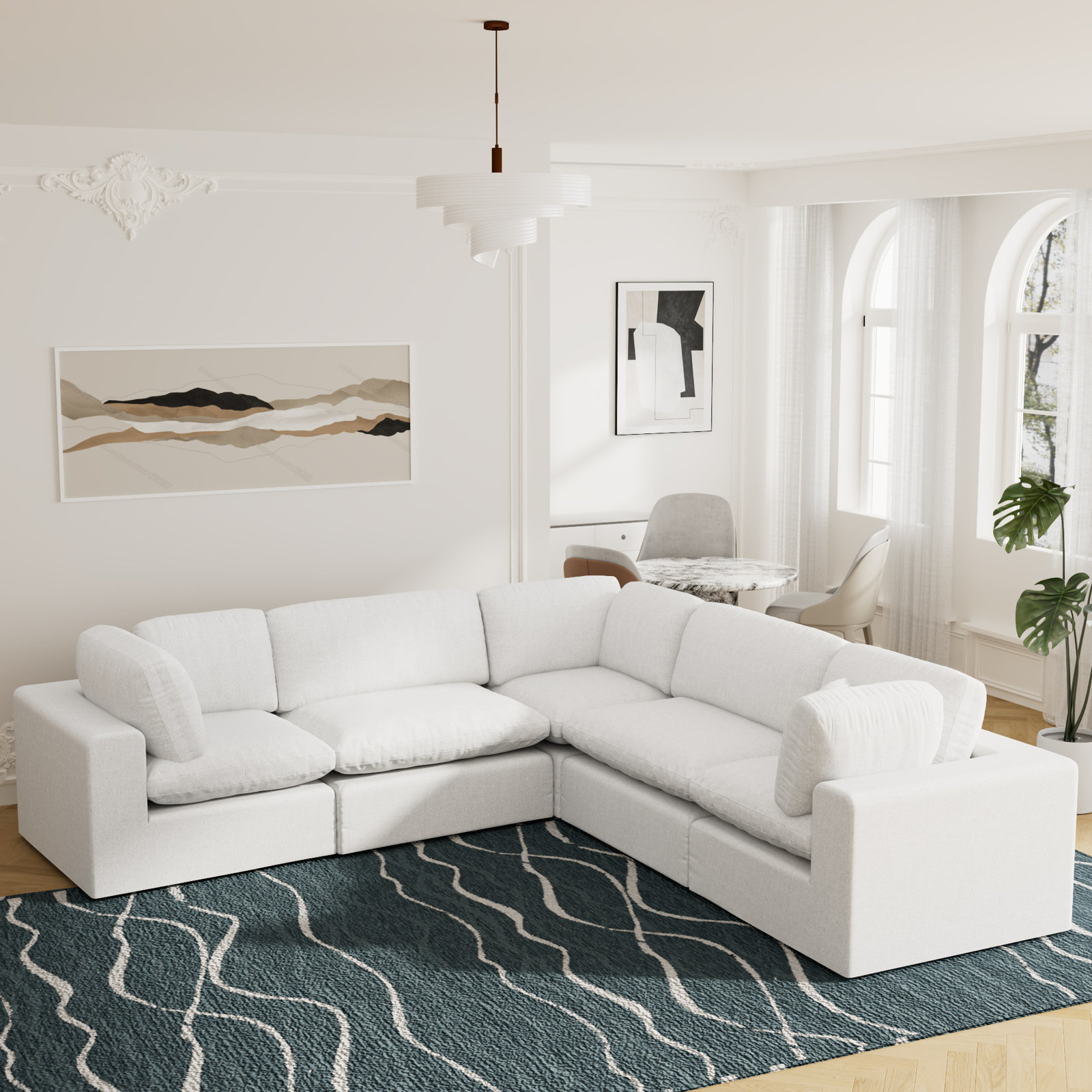 Jossa 5-Piece Modular Upholstered Sectional, White