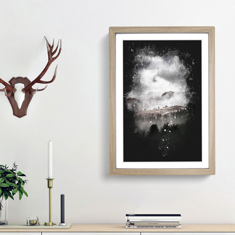 Mist Over Wurzjoch In Italy Paint Splash - Picture Frame Graphic Art, 33cm H x 24cm W x 2cm D, Oak Framed