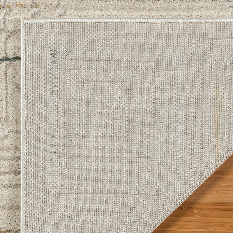 Trevi Kosmas Linear Modern Abstract Ivory Cream Plush Polyester Area Rug, Rectangle 5'3" x 7'