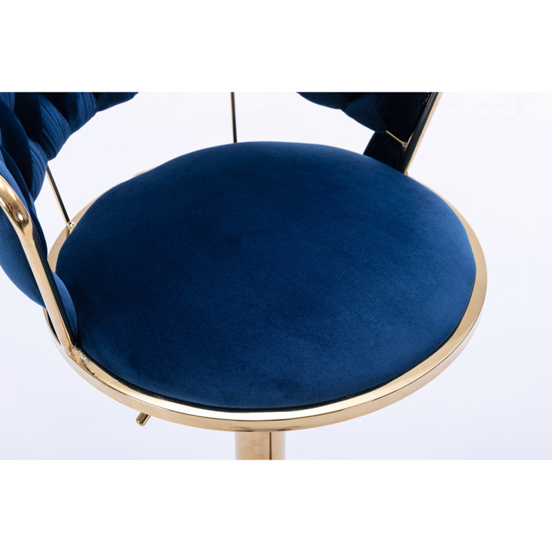 2 tabourets de bar, revêtement en velours, pieds dorés, siège pivotant et réglable en hauteur, repose-pieds et base, siège réglable en hauteur,