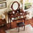 Vanity Desk With Adjustable Angle Mirror, Vintage Vanity Makeup Table And Cushioned Stool Set With Velvet Fabric Lining 5 Drawers,Wooden Dressing Table Set For Bedroom, Walnut-683549279