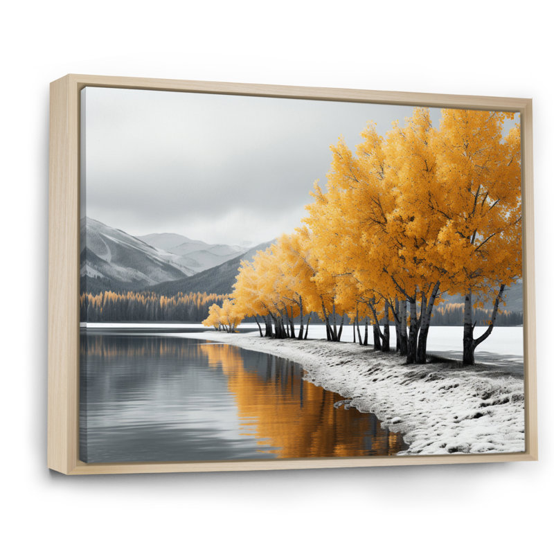 Symphonie de l'arbre monochrome jaune et gris II - impression, H 12 po x l 20 po x P 1 po, Cadre naturel flottant
