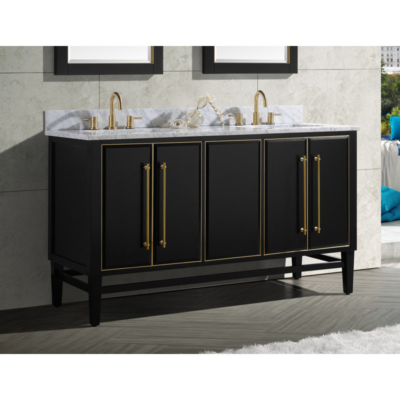 Mason 60'' W Double Bathroom Vanity Base, White, Gold