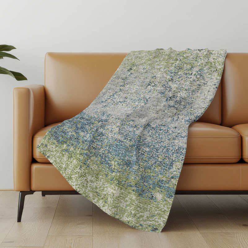 Premium Machine Washable Addison Sherpa Throw Blanket, Green Abstract 1