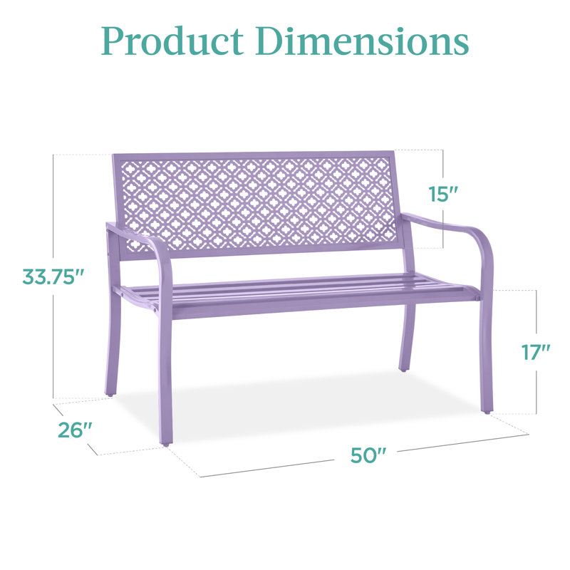 Banc de jardin intérieur / extérieur en acier avec dossier géométrique Rhanes, Lavande